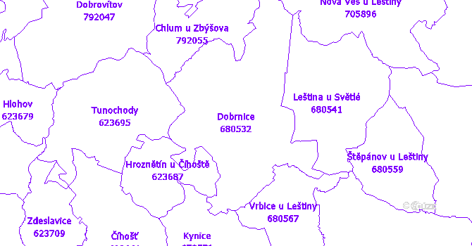 Katastrální mapa Dobrnice - přehledová mapa katastrálního území