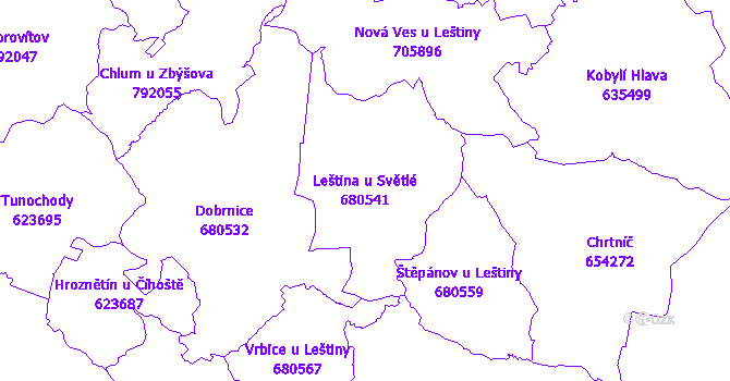 Katastrální mapa Leština u Světlé - přehledová mapa katastrálního území