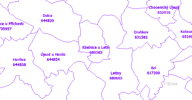 Katastrální mapa Kbelnice u Letin - přehledová mapa katastrálního území