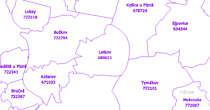 Katastrální mapa Letkov - přehledová mapa katastrálního území