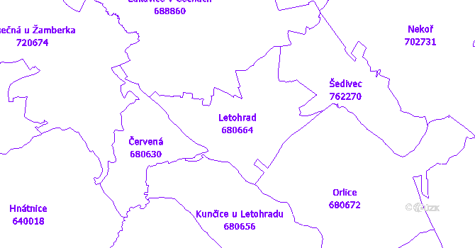 Katastrální mapa Letohrad - přehledová mapa katastrálního území