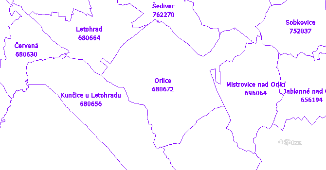Katastrální mapa Orlice - přehledová mapa katastrálního území
