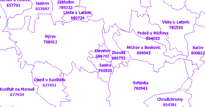 Katastrální mapa Klevetov