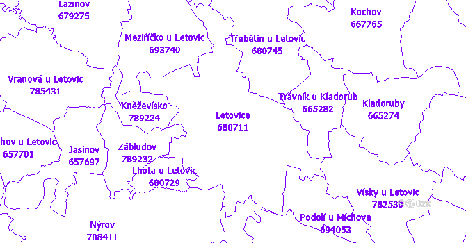 Katastrální mapa Letovice - přehledová mapa katastrálního území