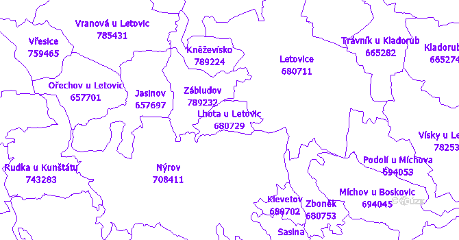 Katastrální mapa Lhota u Letovic - přehledová mapa katastrálního území