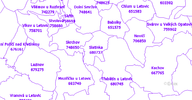 Katastrální mapa Slatinka - přehledová mapa katastrálního území