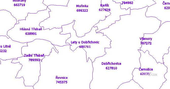 Katastrální mapa Lety u Dobřichovic