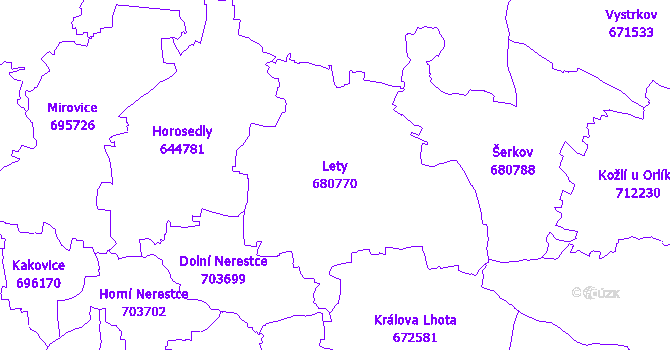 Katastrální mapa Lety - přehledová mapa katastrálního území