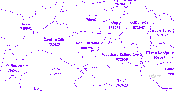 Katastrální mapa Levín u Berouna - přehledová mapa katastrálního území