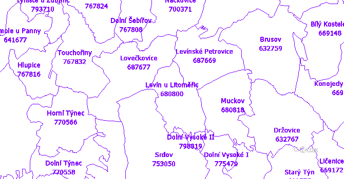 Katastrální mapa Levín u Litoměřic
