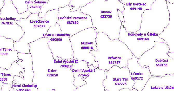 Katastrální mapa Muckov - přehledová mapa katastrálního území