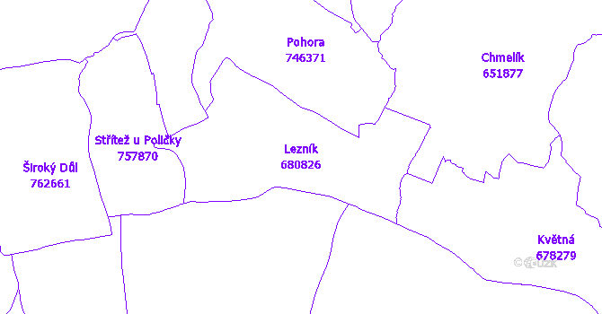 Katastrální mapa Lezník - přehledová mapa katastrálního území
