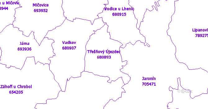 Katastrální mapa Třešňový Újezdec - přehledová mapa katastrálního území