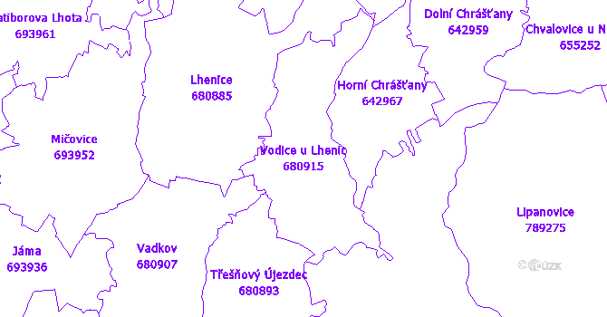 Katastrální mapa Vodice u Lhenic - přehledová mapa katastrálního území