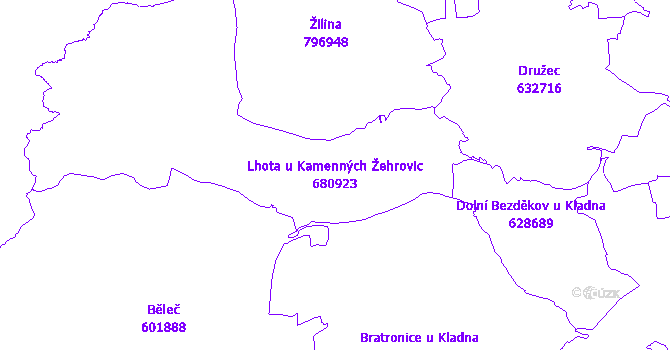 Katastrální mapa Lhota u Kamenných Žehrovic - přehledová mapa katastrálního území