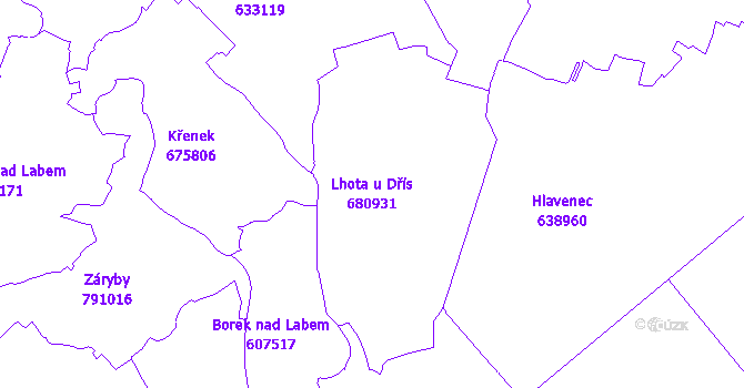 Katastrální mapa Lhota u Dřís - přehledová mapa katastrálního území