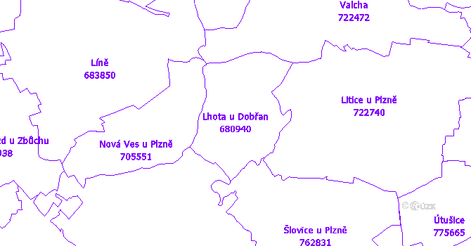 Katastrální mapa Lhota u Dobřan - přehledová mapa katastrálního území