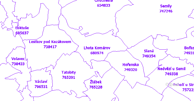 Katastrální mapa Lhota Komárov