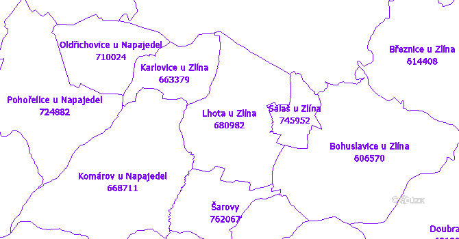 Katastrální mapa Lhota u Zlína - přehledová mapa katastrálního území