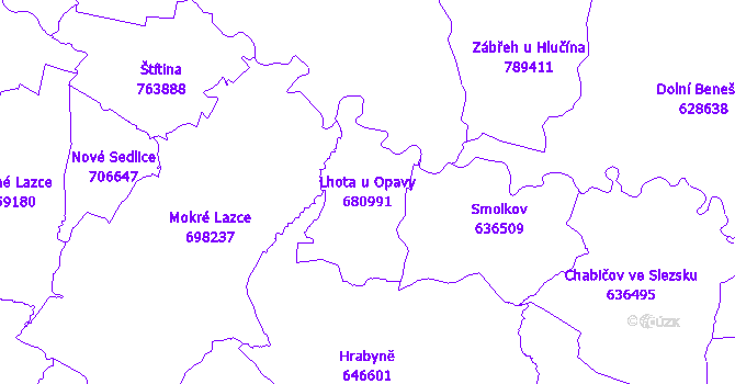 Katastrální mapa Lhota u Opavy - přehledová mapa katastrálního území