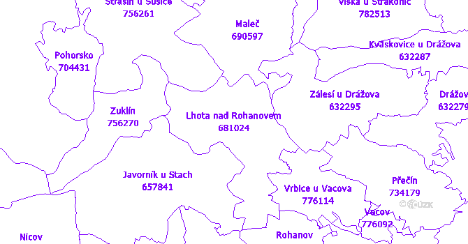 Katastrální mapa Lhota nad Rohanovem - přehledová mapa katastrálního území