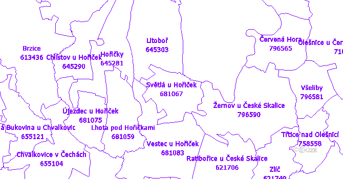 Katastrální mapa Světlá u Hořiček - přehledová mapa katastrálního území