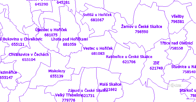 Katastrální mapa Vestec u Hořiček - přehledová mapa katastrálního území