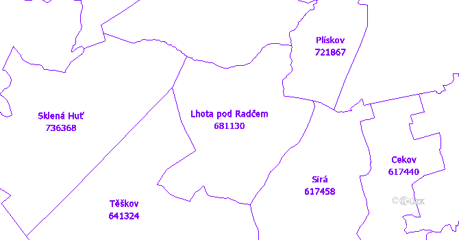 Katastrální mapa Lhota pod Radčem - přehledová mapa katastrálního území