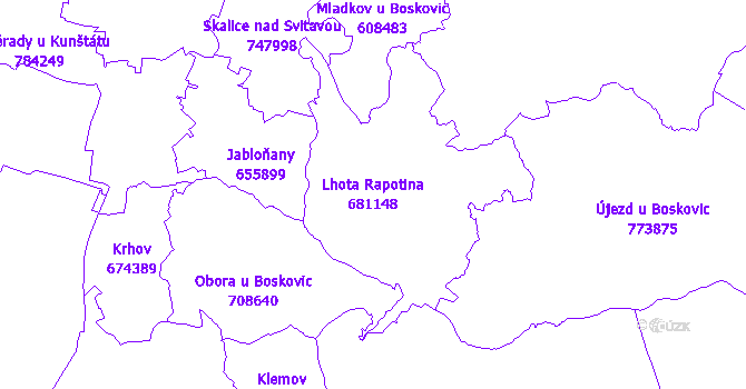 Katastrální mapa Lhota Rapotina - přehledová mapa katastrálního území