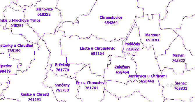Katastrální mapa Lhota u Chroustovic - přehledová mapa katastrálního území
