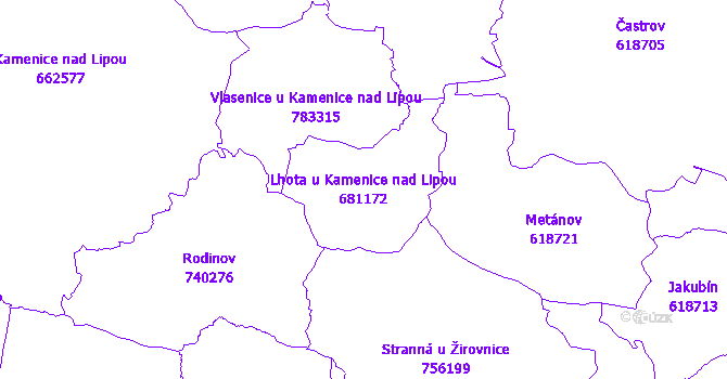 Katastrální mapa Lhota u Kamenice nad Lipou - přehledová mapa katastrálního území