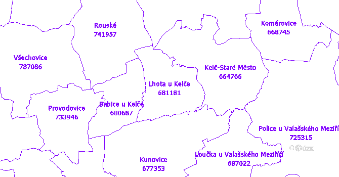 Katastrální mapa Lhota u Kelče - přehledová mapa katastrálního území