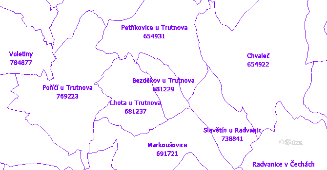 Katastrální mapa Bezděkov u Trutnova - přehledová mapa katastrálního území