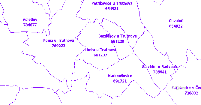 Katastrální mapa Lhota u Trutnova - přehledová mapa katastrálního území