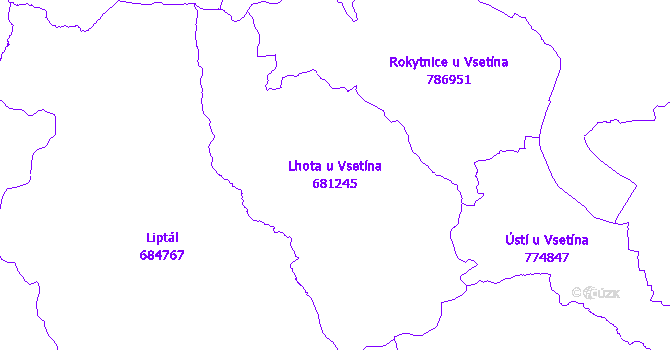 Katastrální mapa Lhota u Vsetína - přehledová mapa katastrálního území