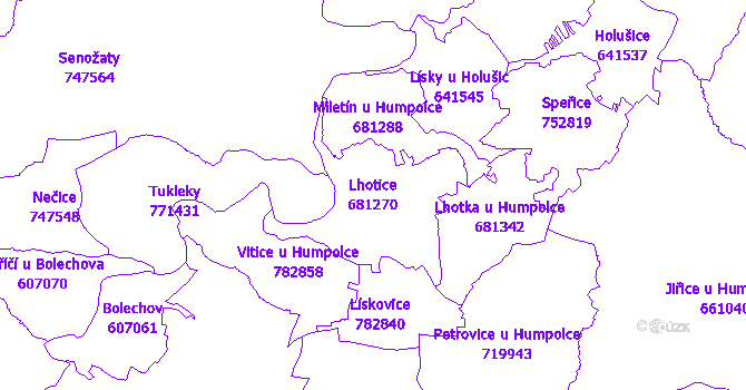 Katastrální mapa Lhotice - přehledová mapa katastrálního území