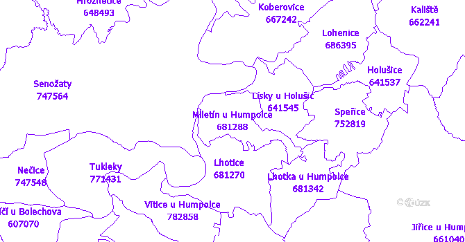 Katastrální mapa Miletín u Humpolce - přehledová mapa katastrálního území