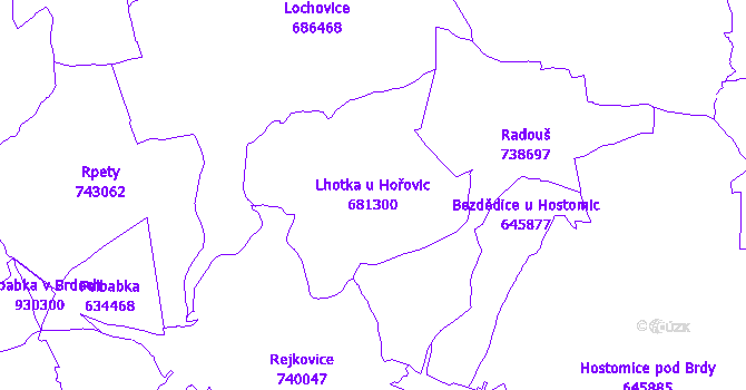 Katastrální mapa Lhotka u Hořovic - přehledová mapa katastrálního území
