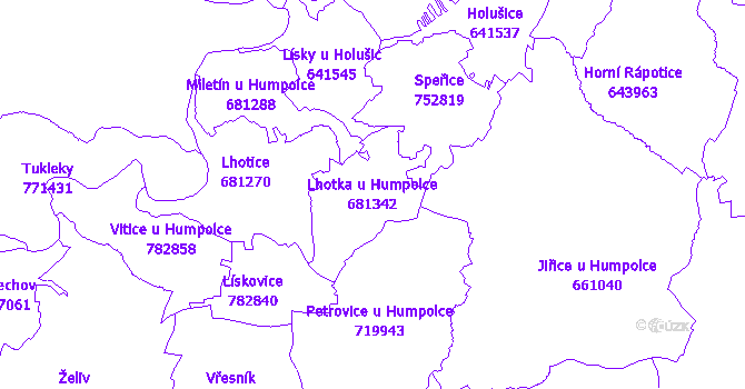 Katastrální mapa Lhotka u Humpolce - přehledová mapa katastrálního území