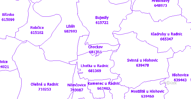 Katastrální mapa Chockov - přehledová mapa katastrálního území