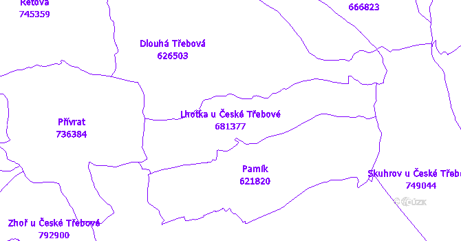 Katastrální mapa Lhotka u České Třebové - přehledová mapa katastrálního území