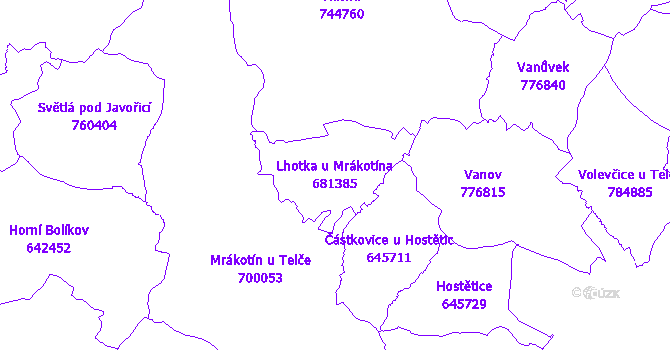 Katastrální mapa Lhotka u Mrákotína - přehledová mapa katastrálního území