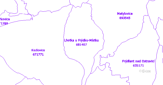 Katastrální mapa Lhotka u Frýdku-Místku - přehledová mapa katastrálního území