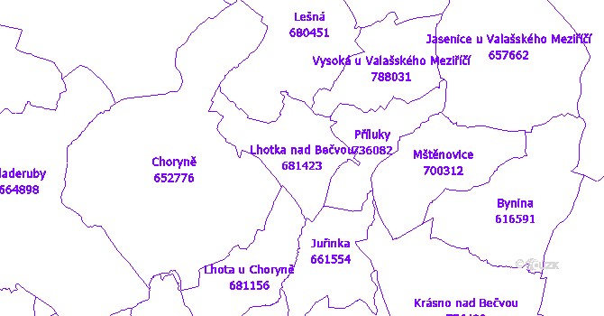 Katastrální mapa Lhotka nad Bečvou - přehledová mapa katastrálního území