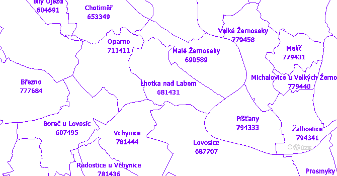 Katastrální mapa Lhotka nad Labem - přehledová mapa katastrálního území