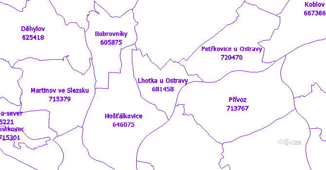 Katastrální mapa Lhotka u Ostravy - přehledová mapa katastrálního území