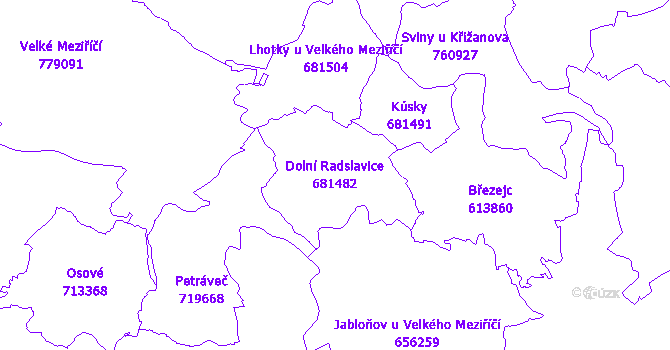 Katastrální mapa Dolní Radslavice - přehledová mapa katastrálního území