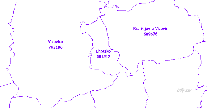 Katastrální mapa Lhotsko - přehledová mapa katastrálního území