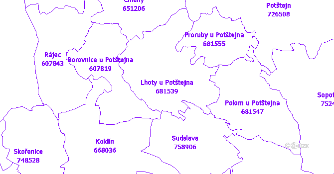 Katastrální mapa Lhoty u Potštejna - přehledová mapa katastrálního území