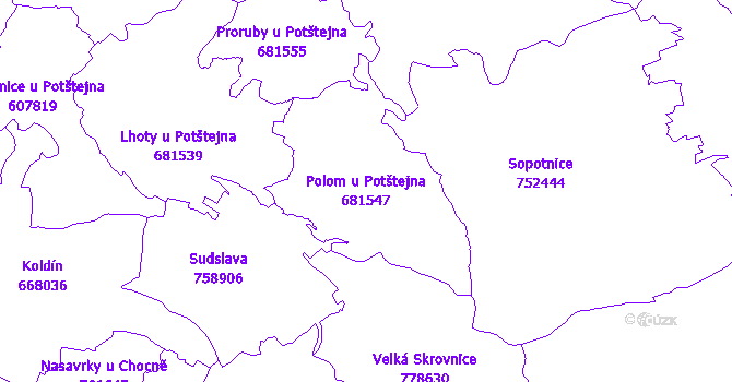 Katastrální mapa Polom u Potštejna - přehledová mapa katastrálního území